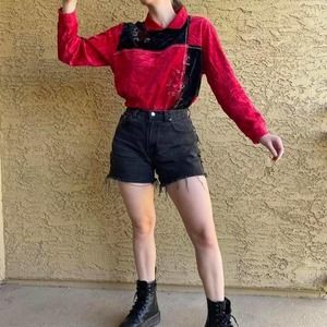 Vintage Drapers & Damon’s Red and Black Color Block Collared Velvet Sweater